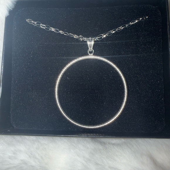 925 Sterling Silver Jewelry - Made in Italy LIRM 925 Double Strands Long Silver Circle Pendant Necklace
